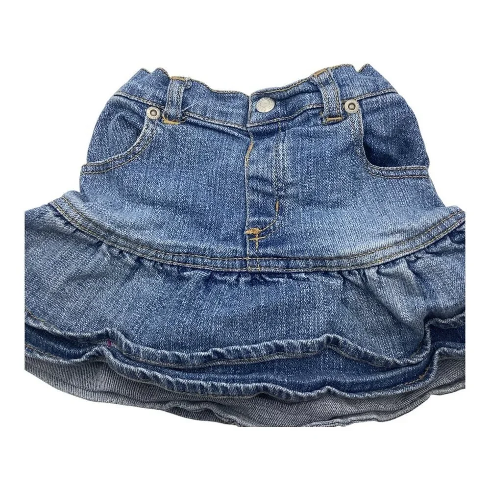 The Childrens Place Stretch Denim Skirt Skort Baby Girl Size 24M Blue Ruffled‎